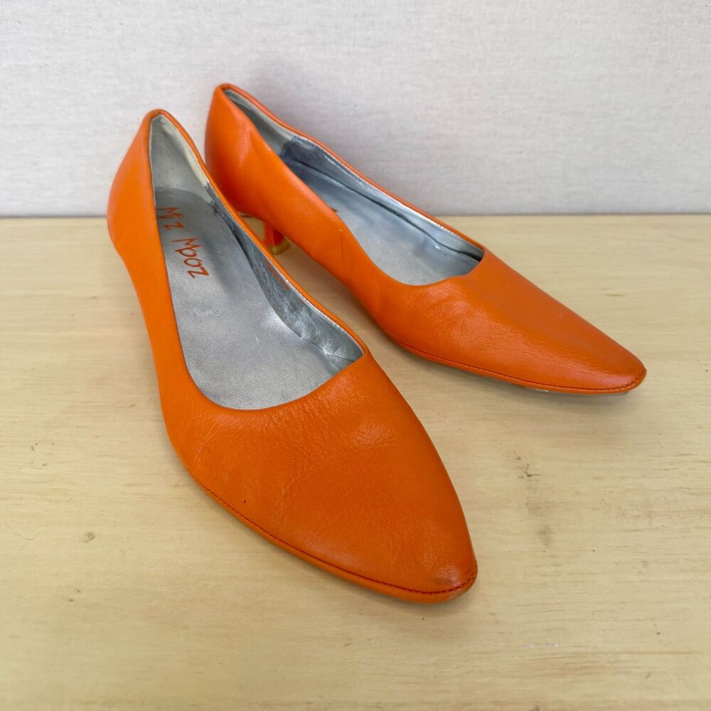 Miz Mooz Vintage Orange Leather Pointed Toe Low Kitten Heels Size 39 Rare